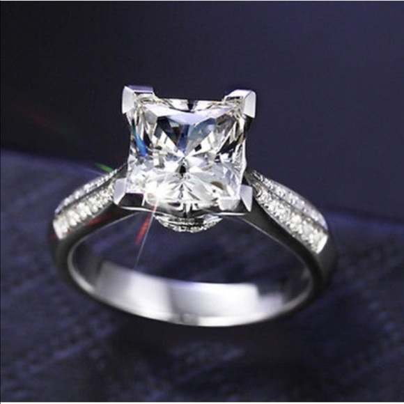 2Ct Princess Cut Half Sizes VVS 925 Silver Engagement Ring - Picture 6 of 15